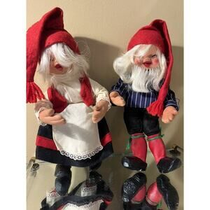 2 Vintage Arne Hasle Nisse Christmas Elf Gnome Doll Norge Norway